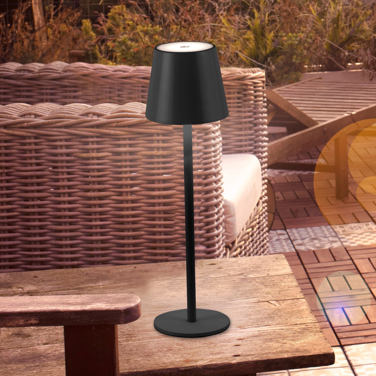 JUST LIGHT. Euria LED table lamp, black, iron IP54