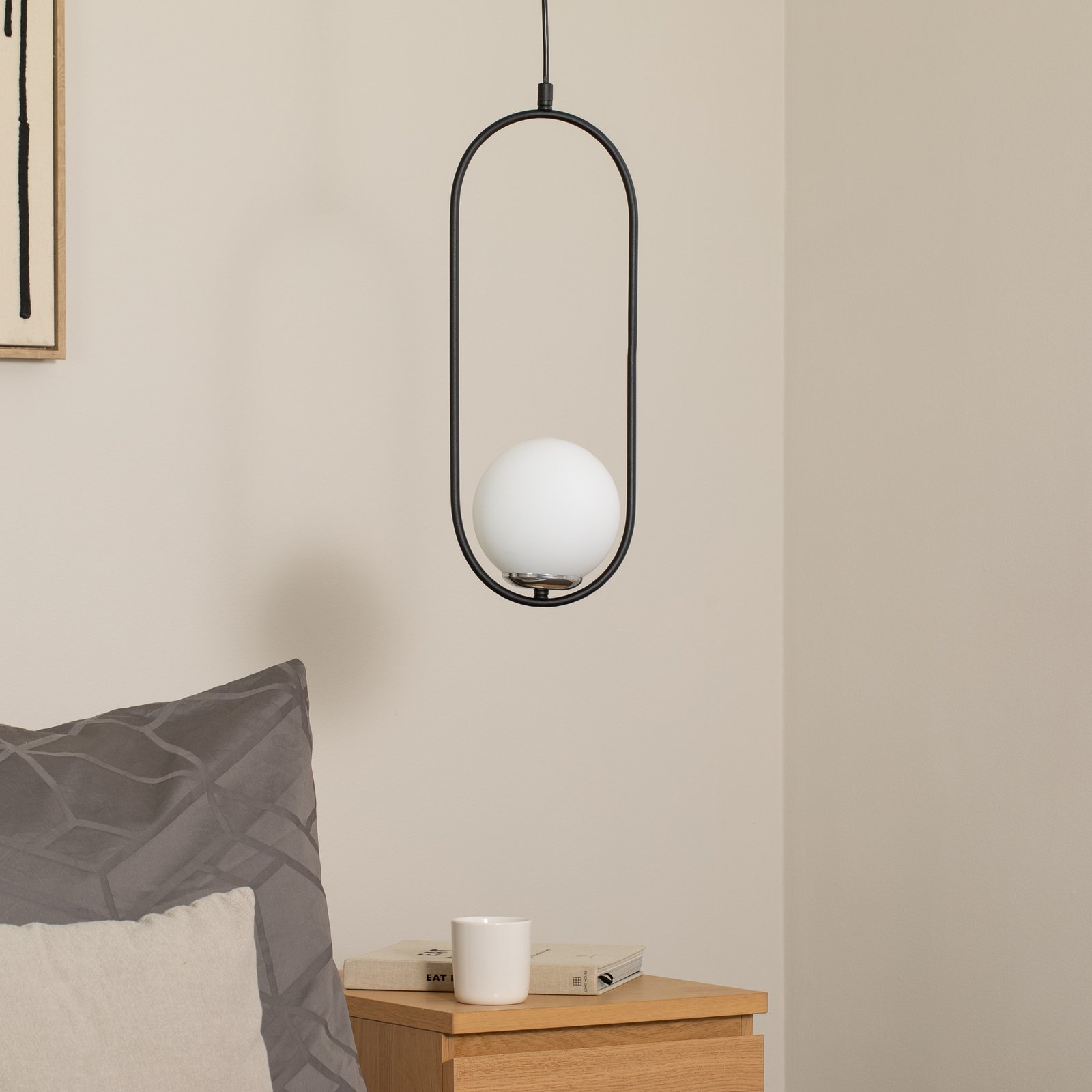 Mudoni pendant light, black/white, glass, metal, E27