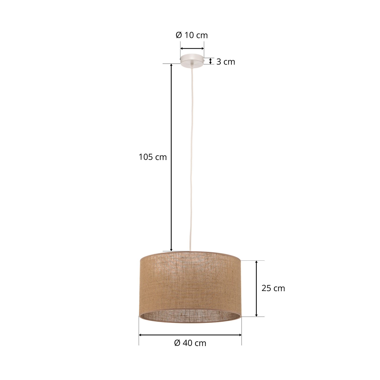 Piekaramais lukturis džutas cilindrs dabīgs brūns Ø40cm 1 gaisma.