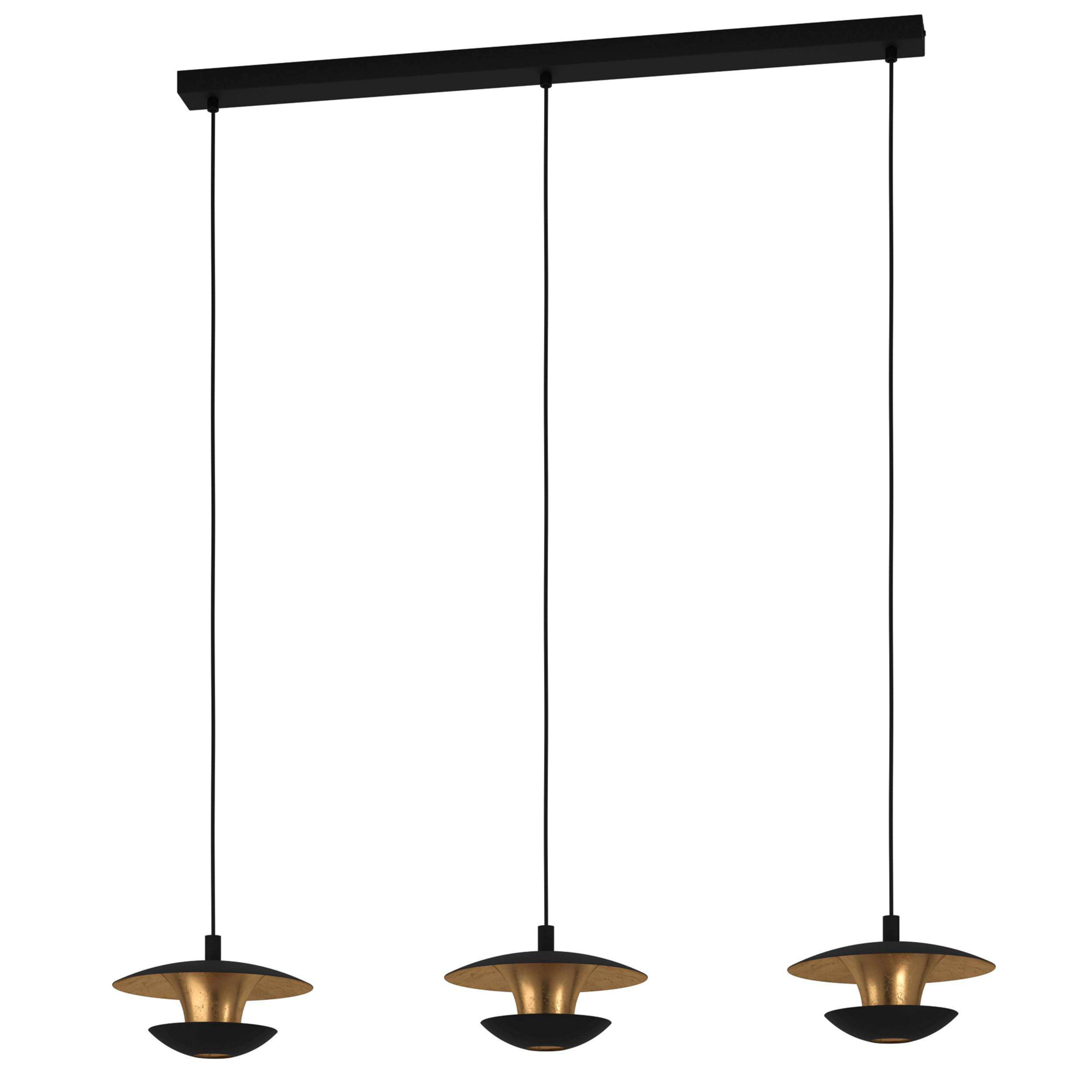 Suspension LED Nuvano, trois lampes, noir/doré