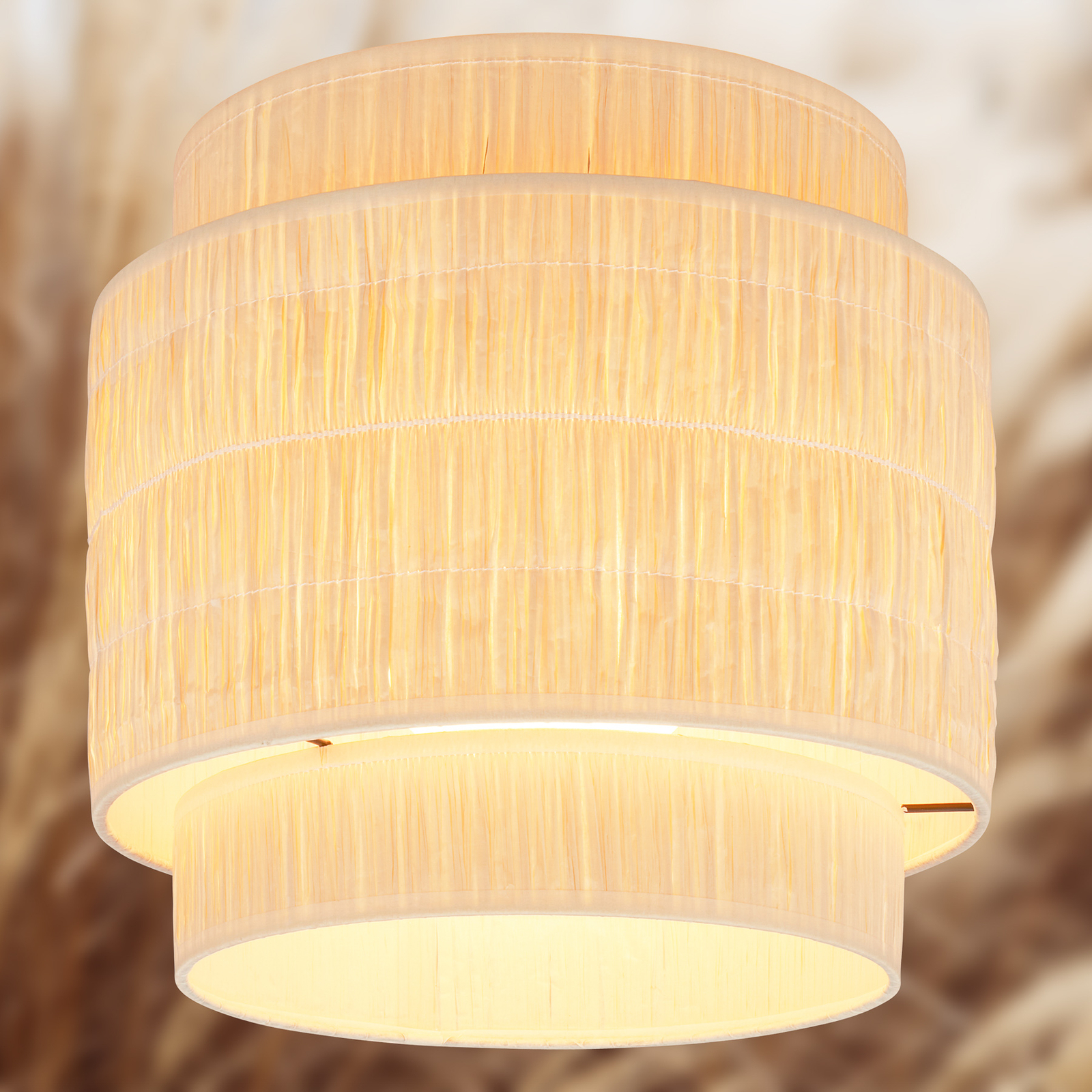 Papper ceiling light, natural colour, Ø 30 cm, raffia, E27