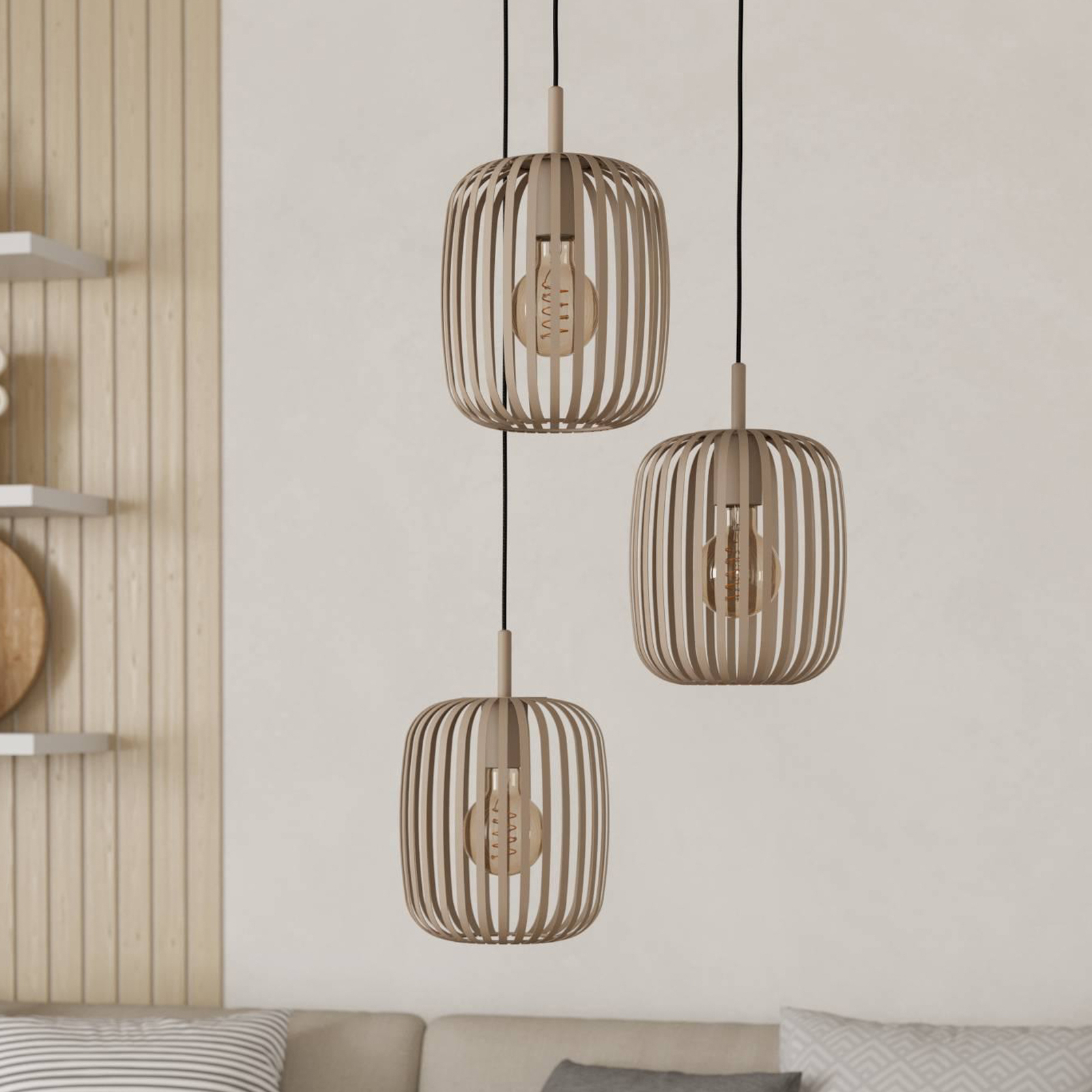 Romazzina pendant light, Ø 46 cm, sand-coloured, 3-bulb, steel