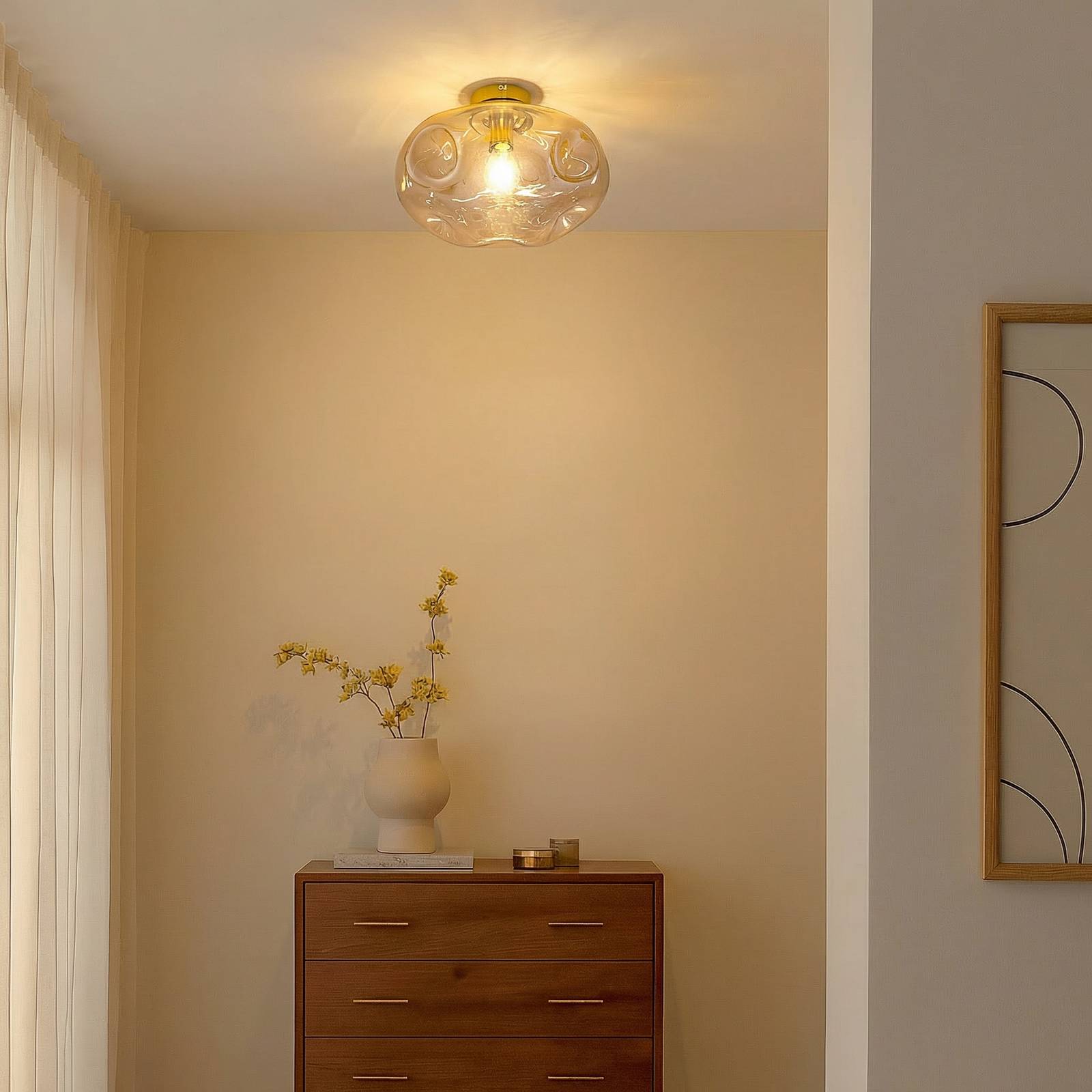Lindby plafondlamp Lelia, amber, glas, Ø 35 cm