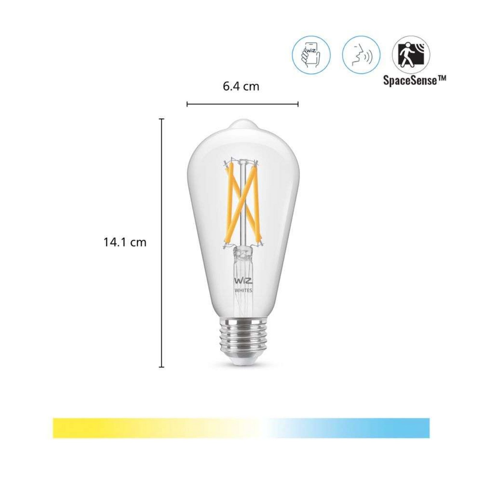 Bombilla Smart TW 7W 806lm 2700-6500K Edison Clear E27 - WiZ