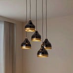 Hengelampe Yildo, 5 lyskilder, rund, svart/gull, Ø43 cm