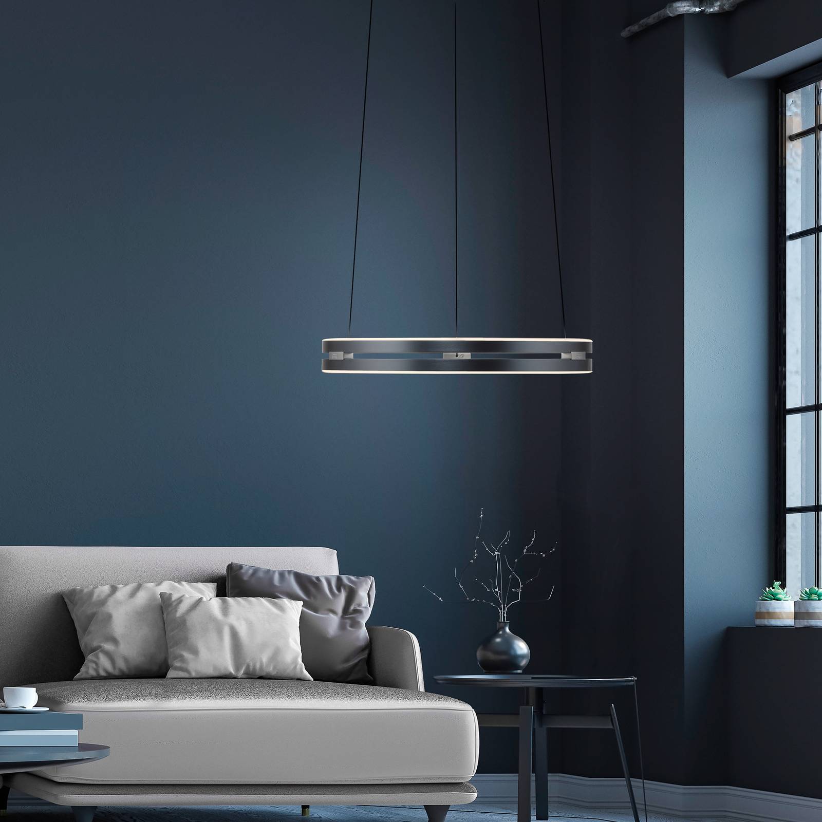 Lampa wisząca LED PURE E-Loop, szara, Ø 50 cm, aluminium, CCT