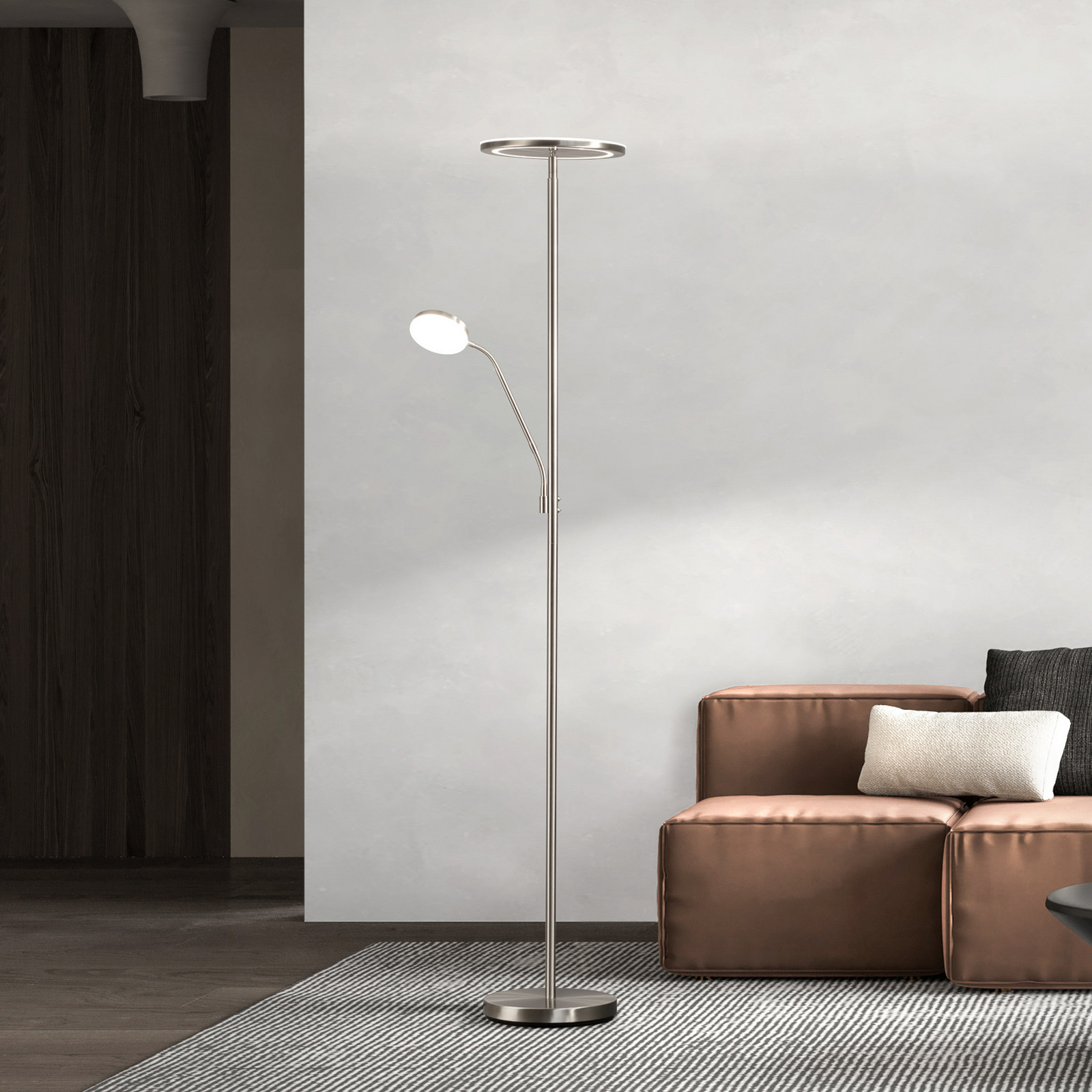 FISCHER & HONSEL Lampadar LED Sorento nichel Înălțime 182 cm 2 becuri CCT Touchdim - Camera de zi / sufragerie - Modern - Metal