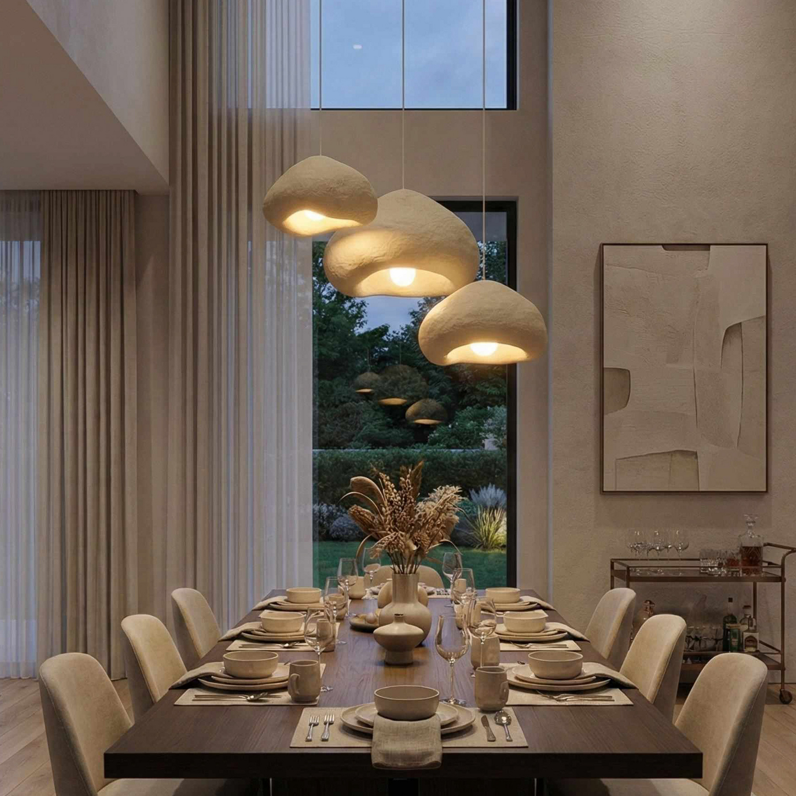 Lampada a sospensione Lora, beige, Ø 82 cm, a 3 luci, fibra di vetro, E27