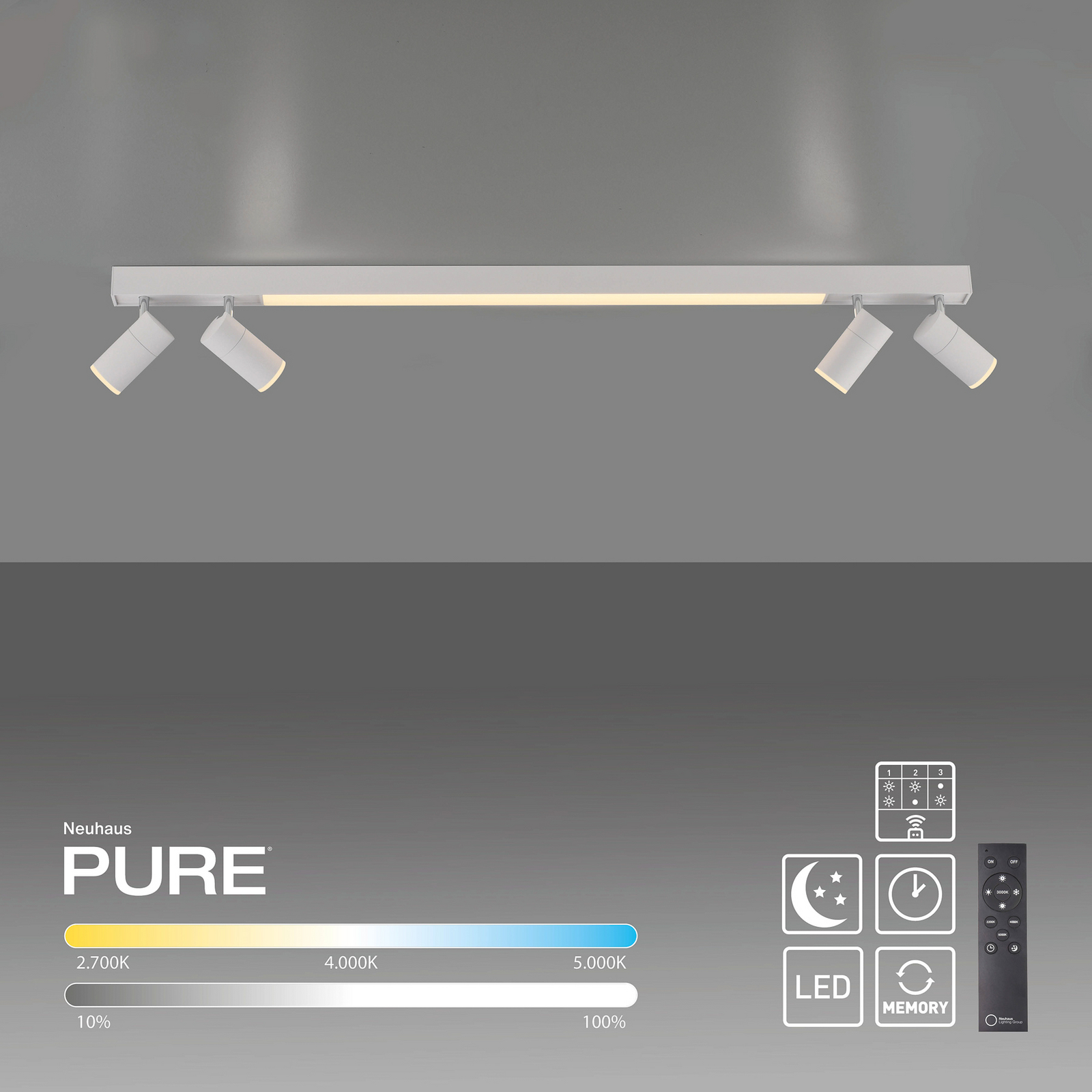 Lampa sufitowa LED PURE Lines, 120 cm, biała, CCT, pilot
