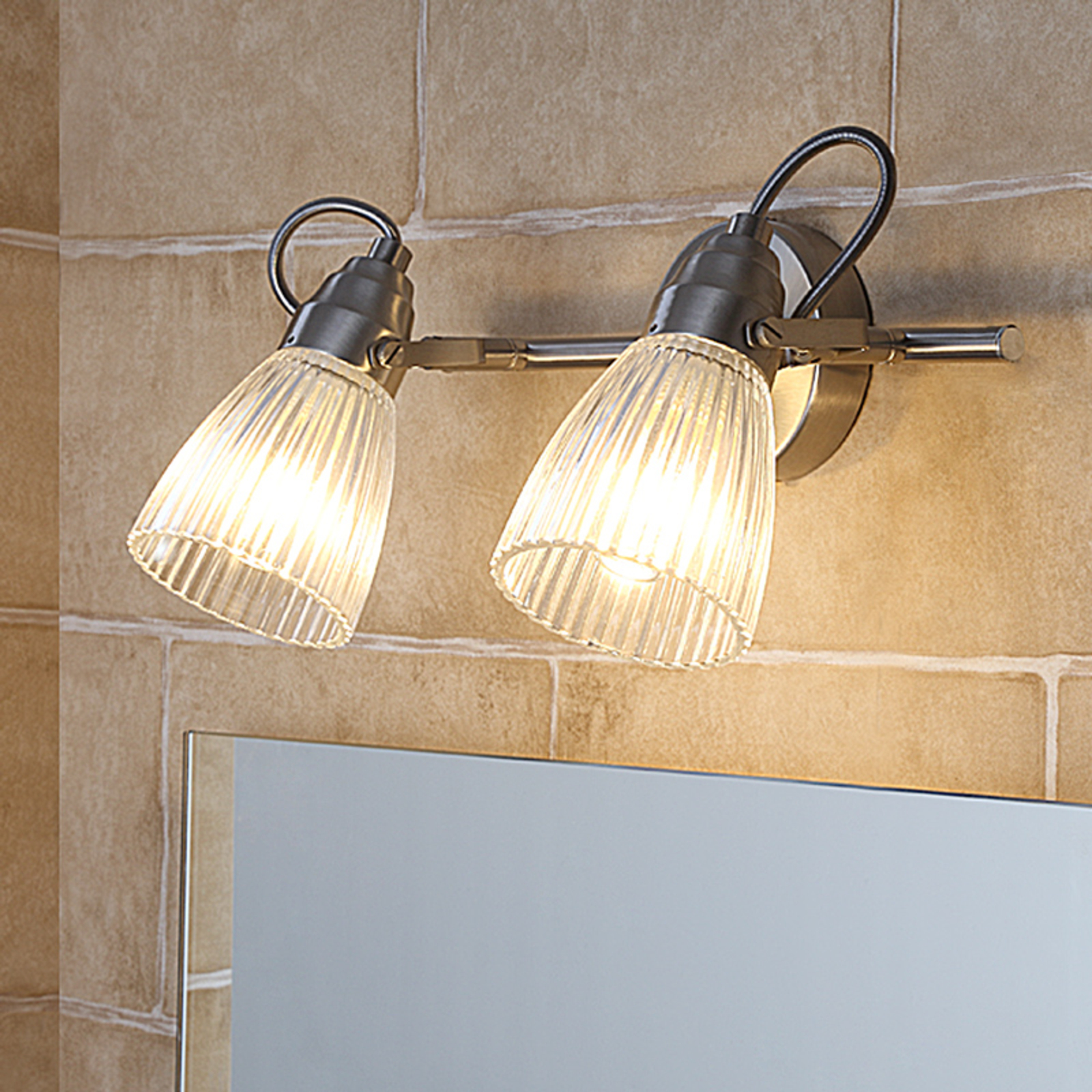 Lindby Kara bathroom wall lamp with fluted glass and LED, for Bathroom, glass, metal, G9, 2.5 W, energy efficiency: A++, W: 31.4 cm