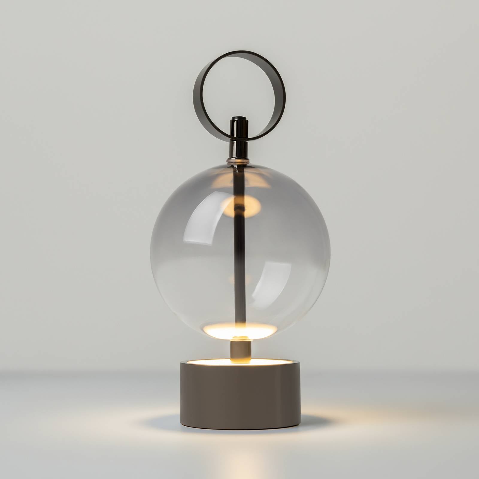 Maytoni Double Moon Rechargeable Led Table Lamp, Smoky Grey, Height 25 Cm, Glass
