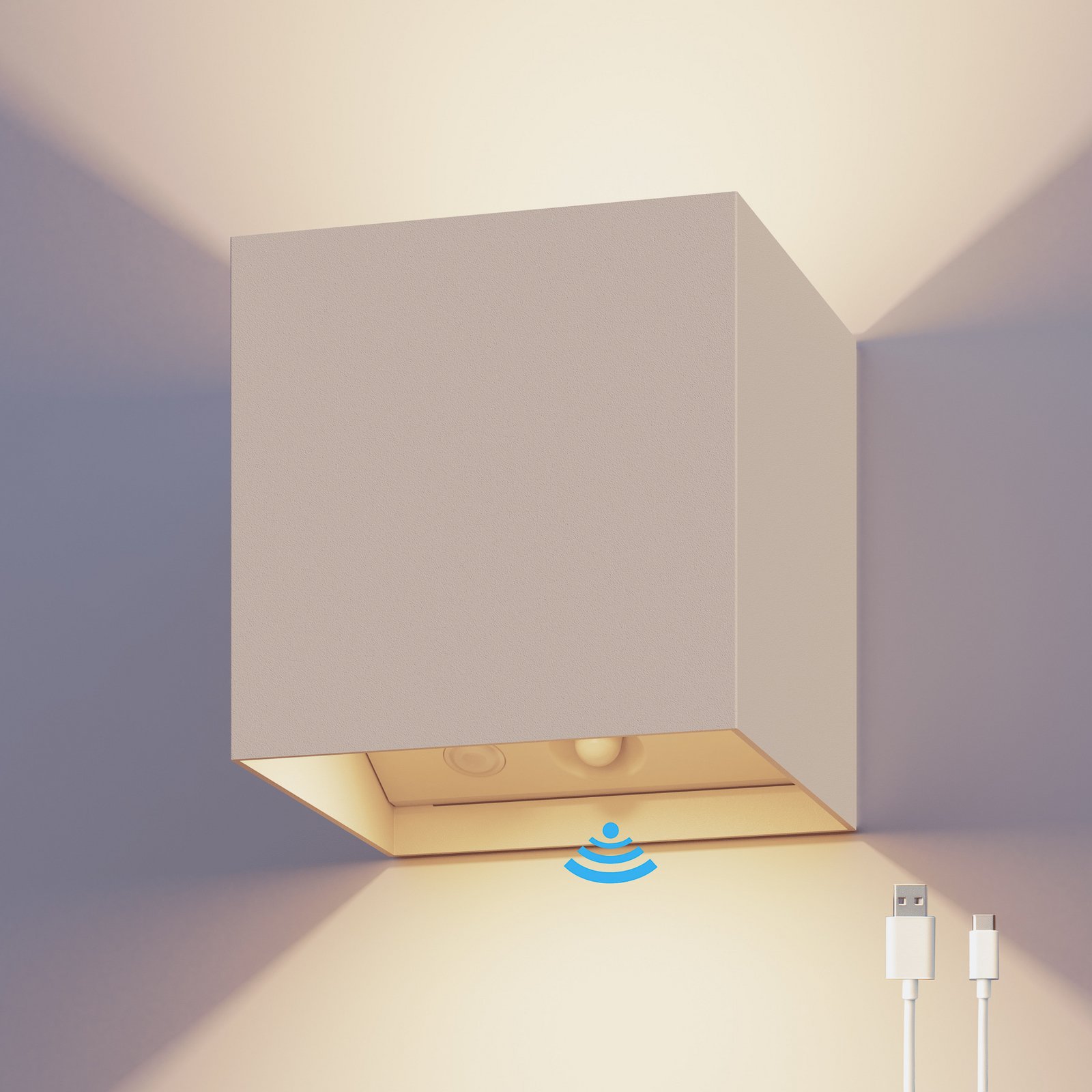 Calex LED-Akku-Sensor-Außenwandlampe Volterra, sand, IP44