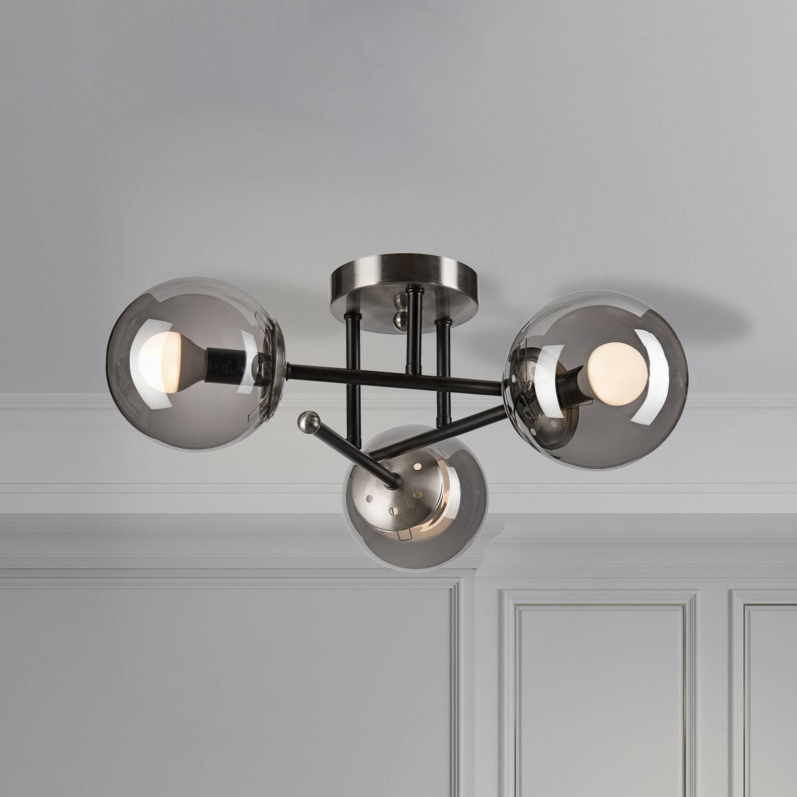 Lampa sufitowa Malena, Ø 19 cm, dymnoszara, szkło/metal, 3-punktowa.
