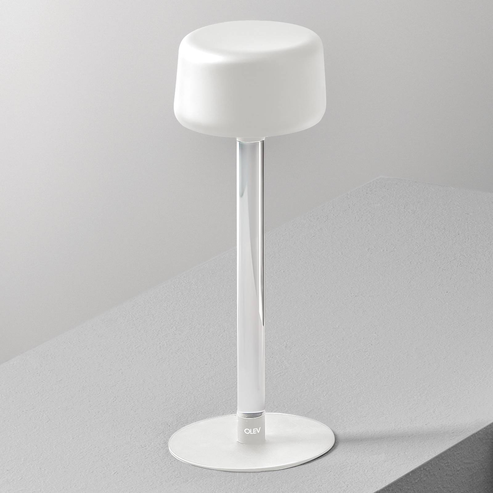 OLEV Tee designer-bordlampe med batteri hvit