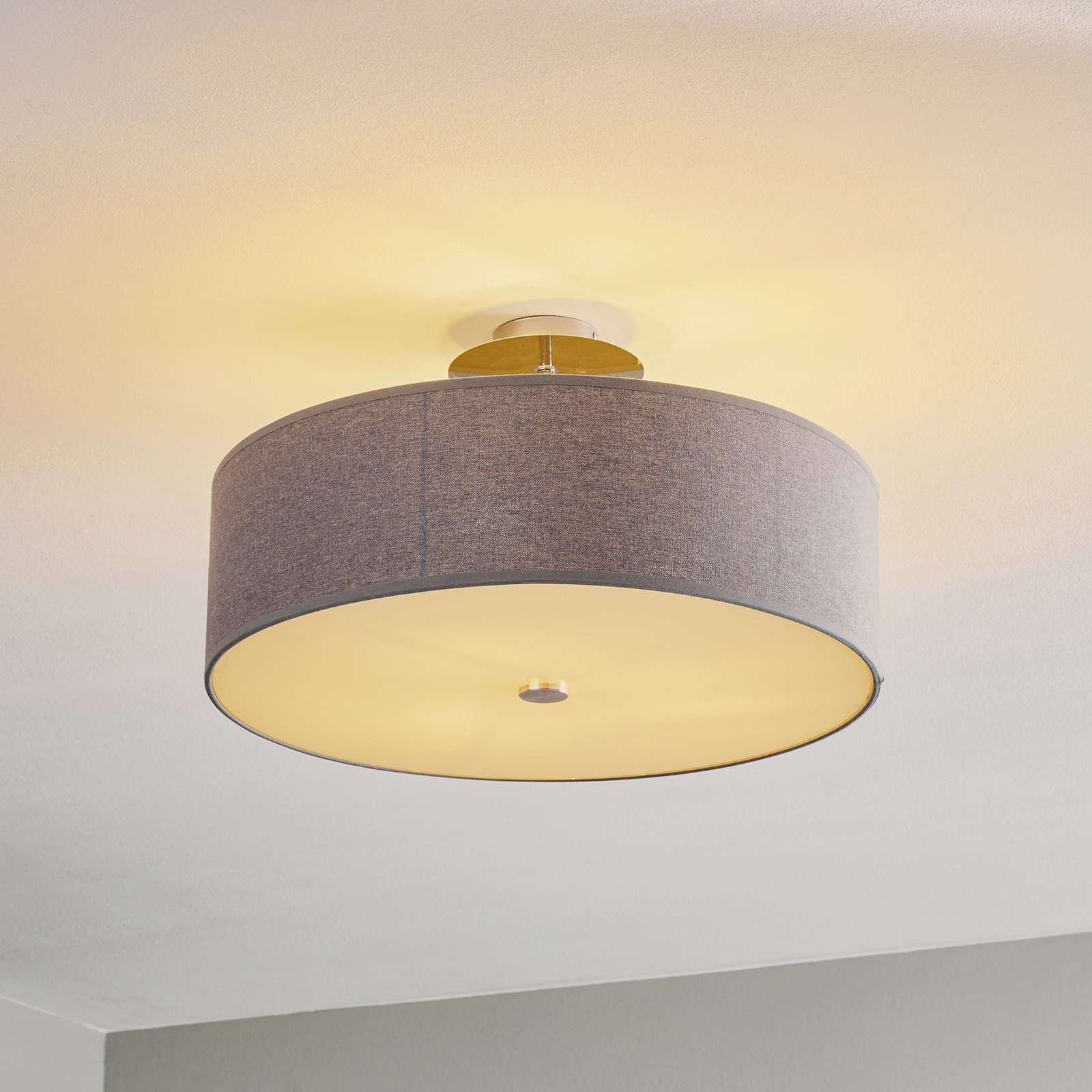 Viviane ceiling light with textile shade, grey