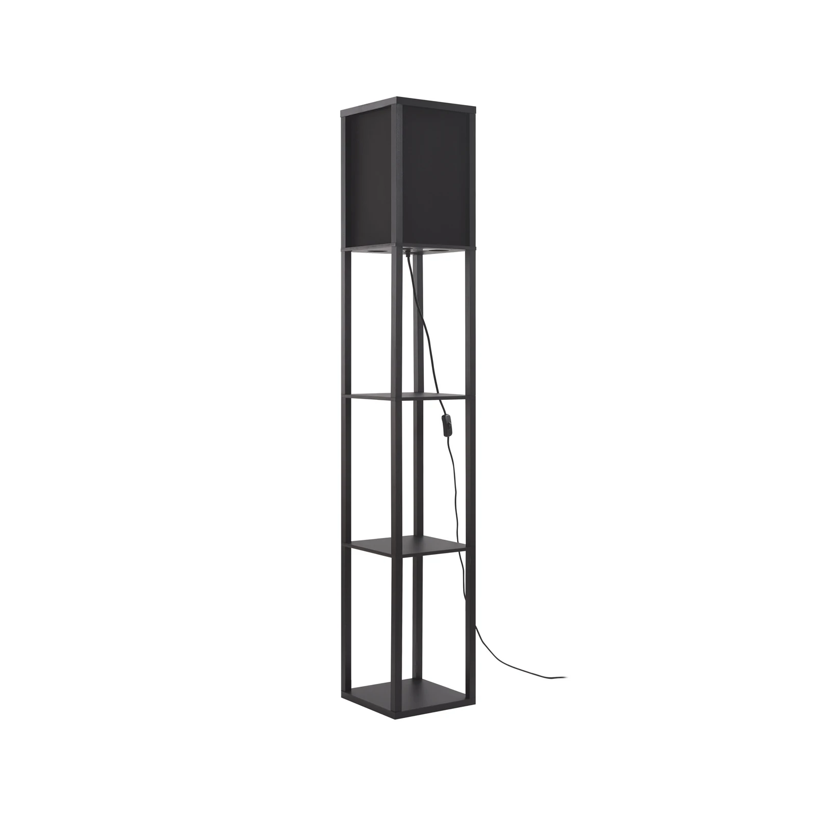 Lindby Φωτιστικό δαπέδου Birta, μαύρο, ράφι, ξύλο, 159 cm