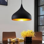 Lindby hanging light Ritana, black-gold, metal, Ø 31cm, E27