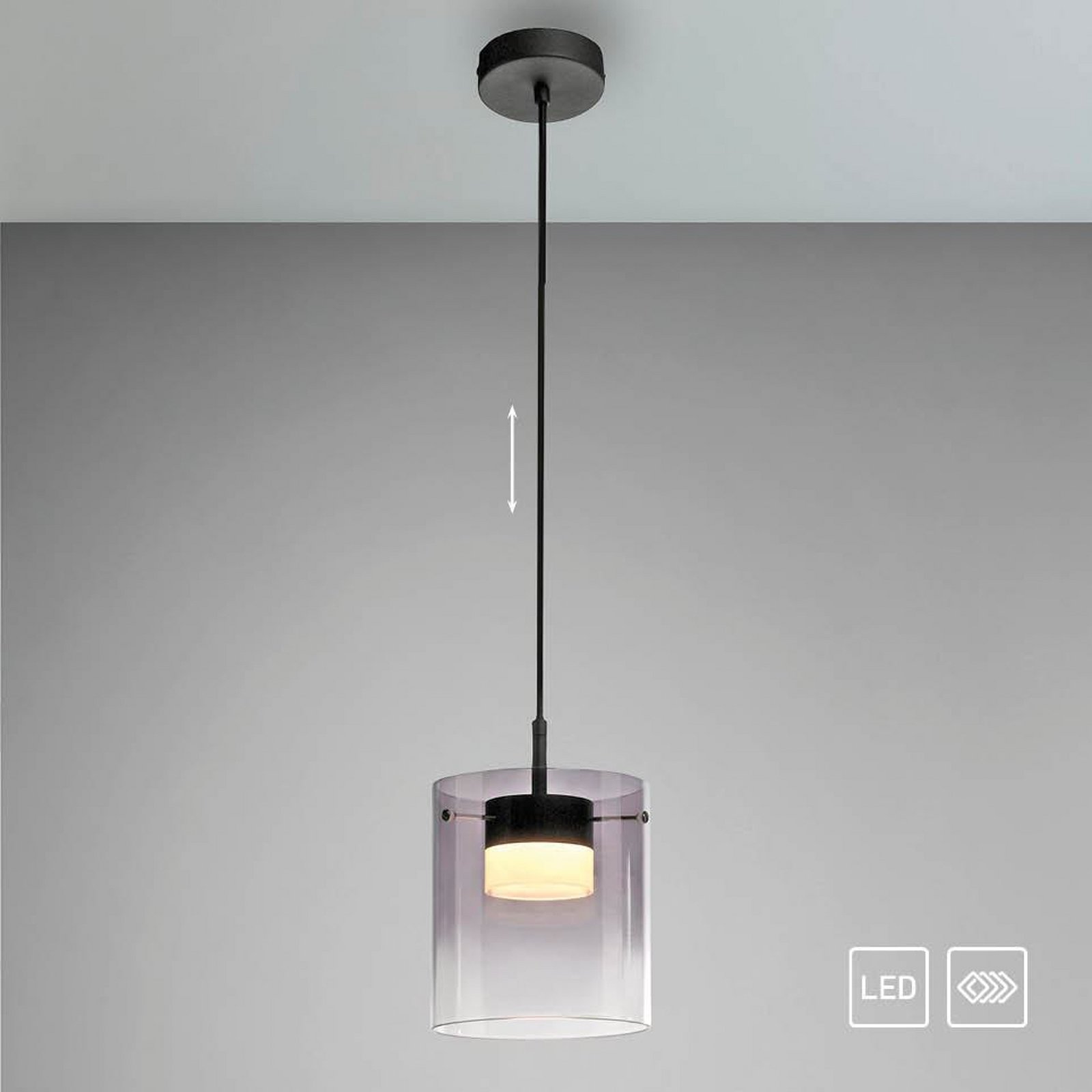 JUST LIGHT. LED hanglamp Elio, rookglas, 1-lamp, zwart