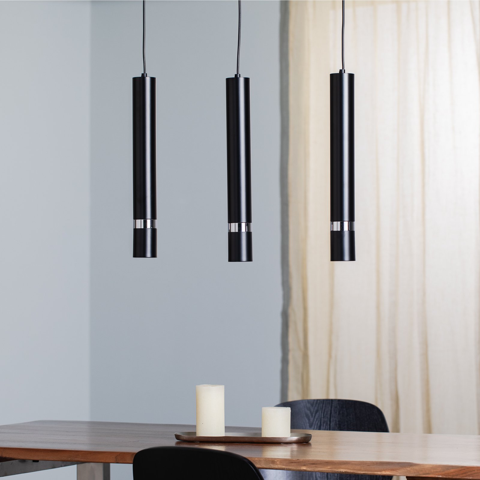 Hanglamp Rondo zwart/chroom 3-lamps lang