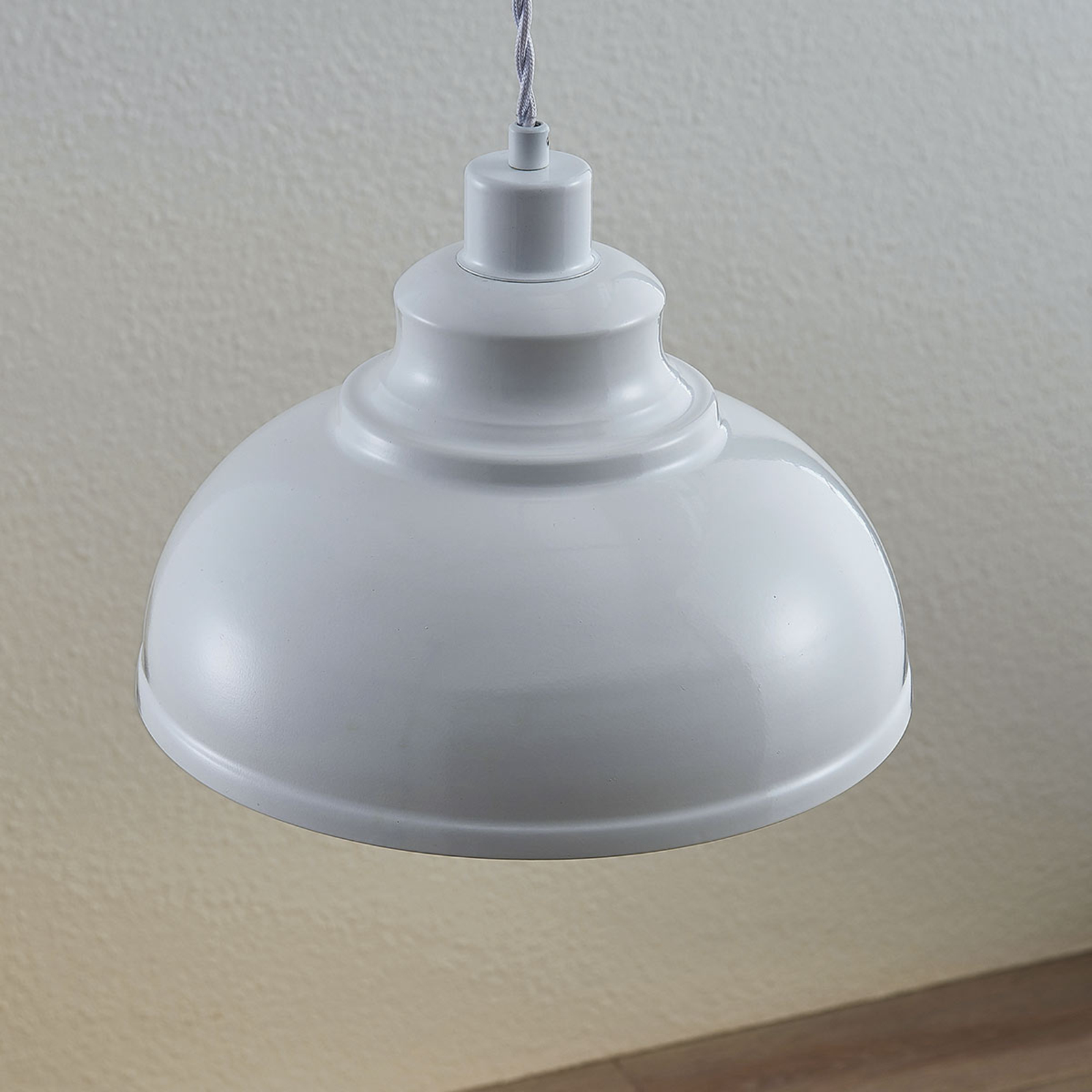 Vintage závesná lampa Albertine, kovová, biela
