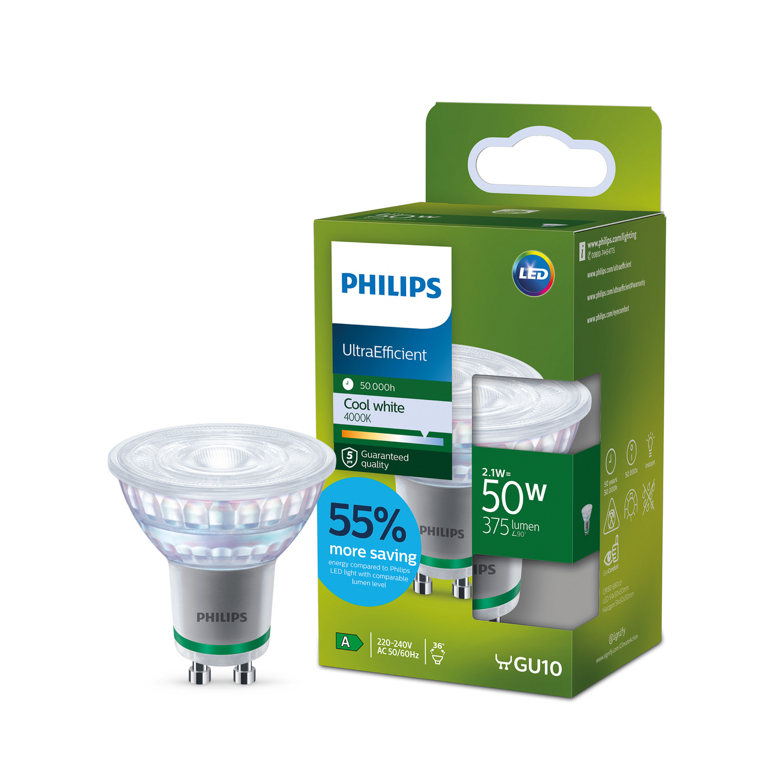 Philips GU10 LED-reflektor GU10 2,1W 375lm 4 000K