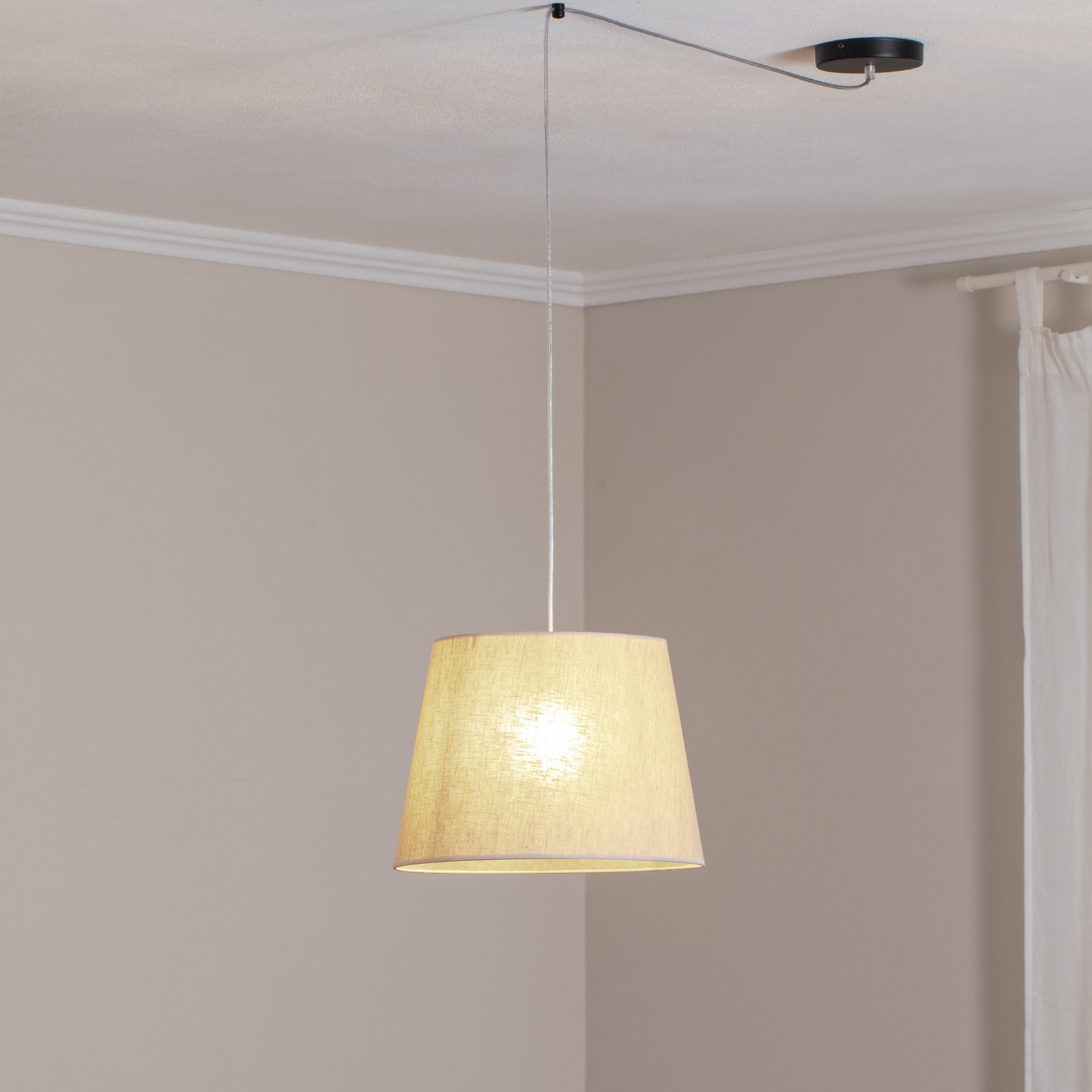 Suspension Ascot, beige, Ø 38 cm, tissu, décentré