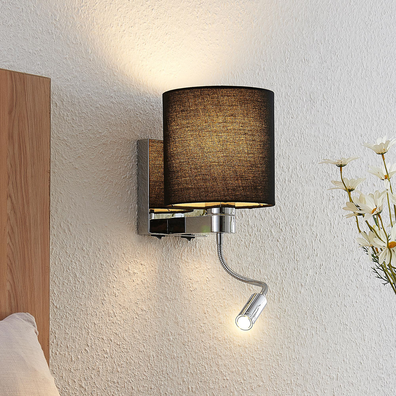 Lucande Brinja wall light, LED flexible arm black