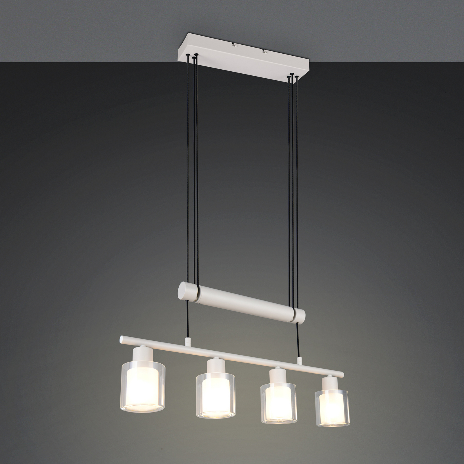 Hanglamp Neralo, 4-lamps, lichtgrijs, metaal, E14, verstelbaar