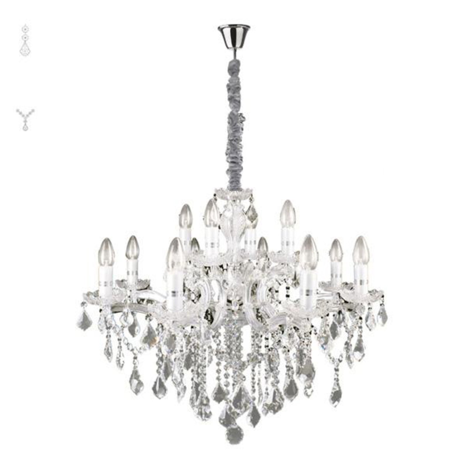 Ideal Lux chandelier Florian chrome-coloured, crystal, 12flg.