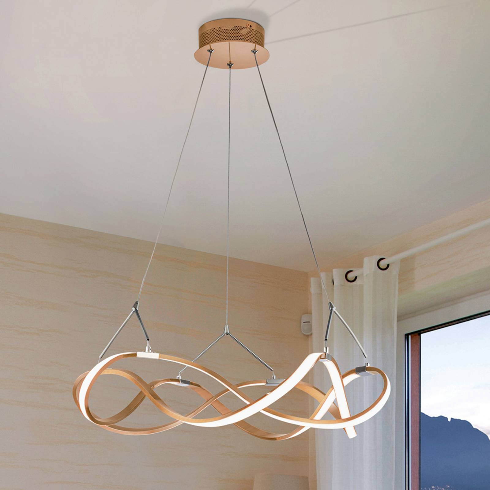 LED-hengelampe Molly, rosagull, Ø 53 cm, på/av