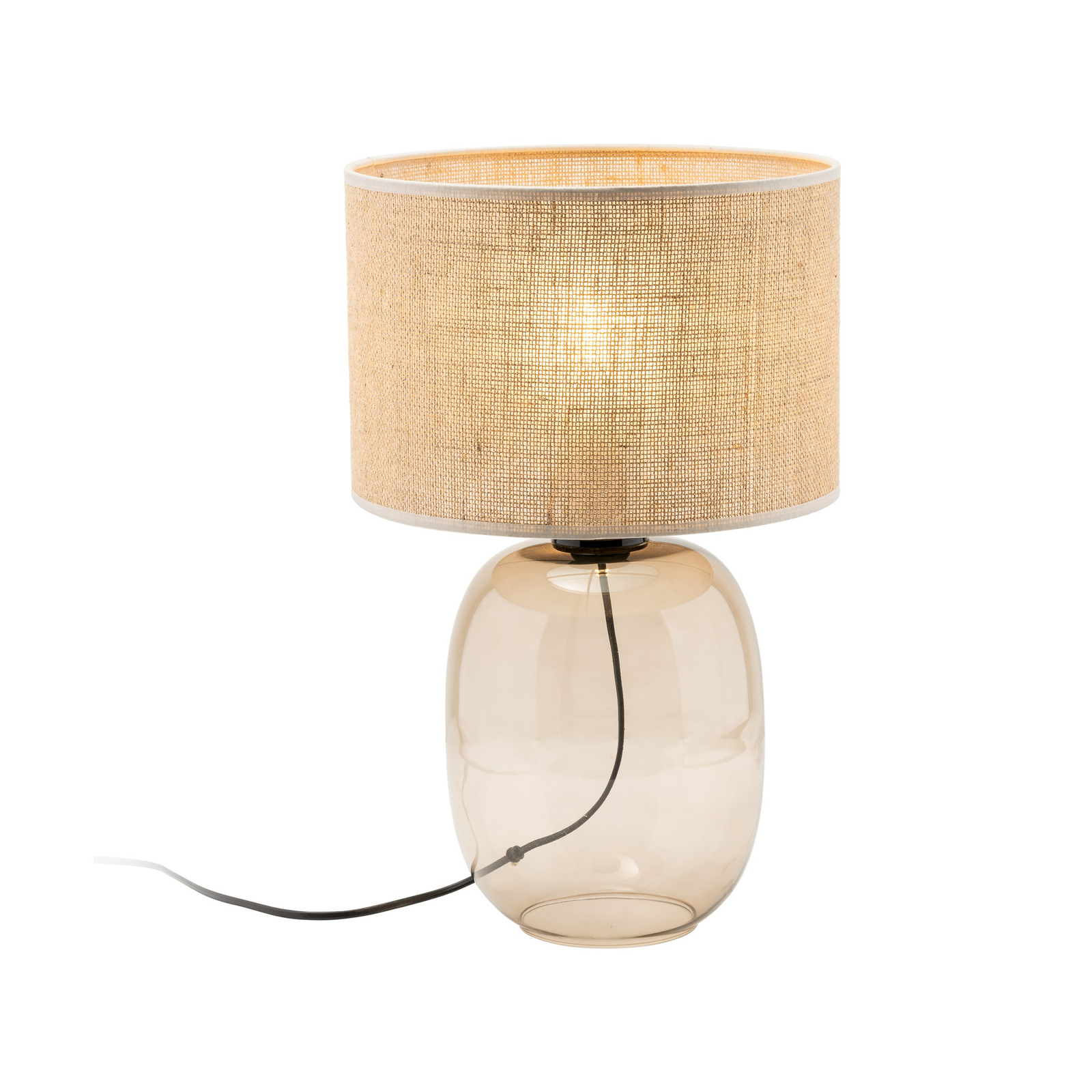 Lámpara de mesa Melody, altura 48 cm, cristal marrón, yute natural