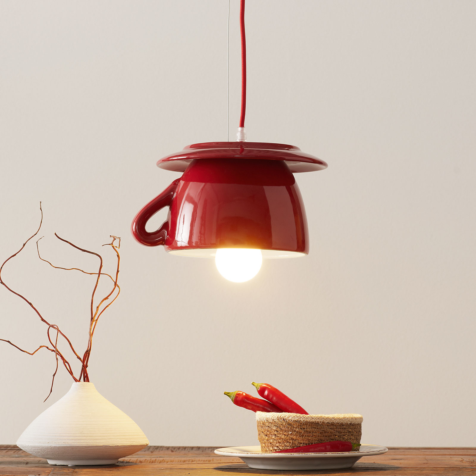 Eurokeramic S182 ceramic hanging light, red/sky blue, for Living / Dining Room, ceramic, E27, 60 W, energy efficiency: A++, H: 22 cm