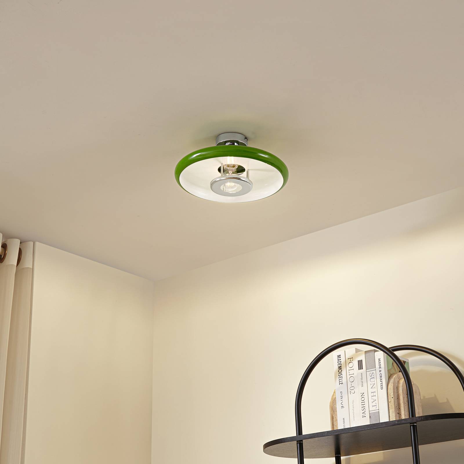 Lindby lampa sufitowa Branford, Ø 35 cm, zielona, metal