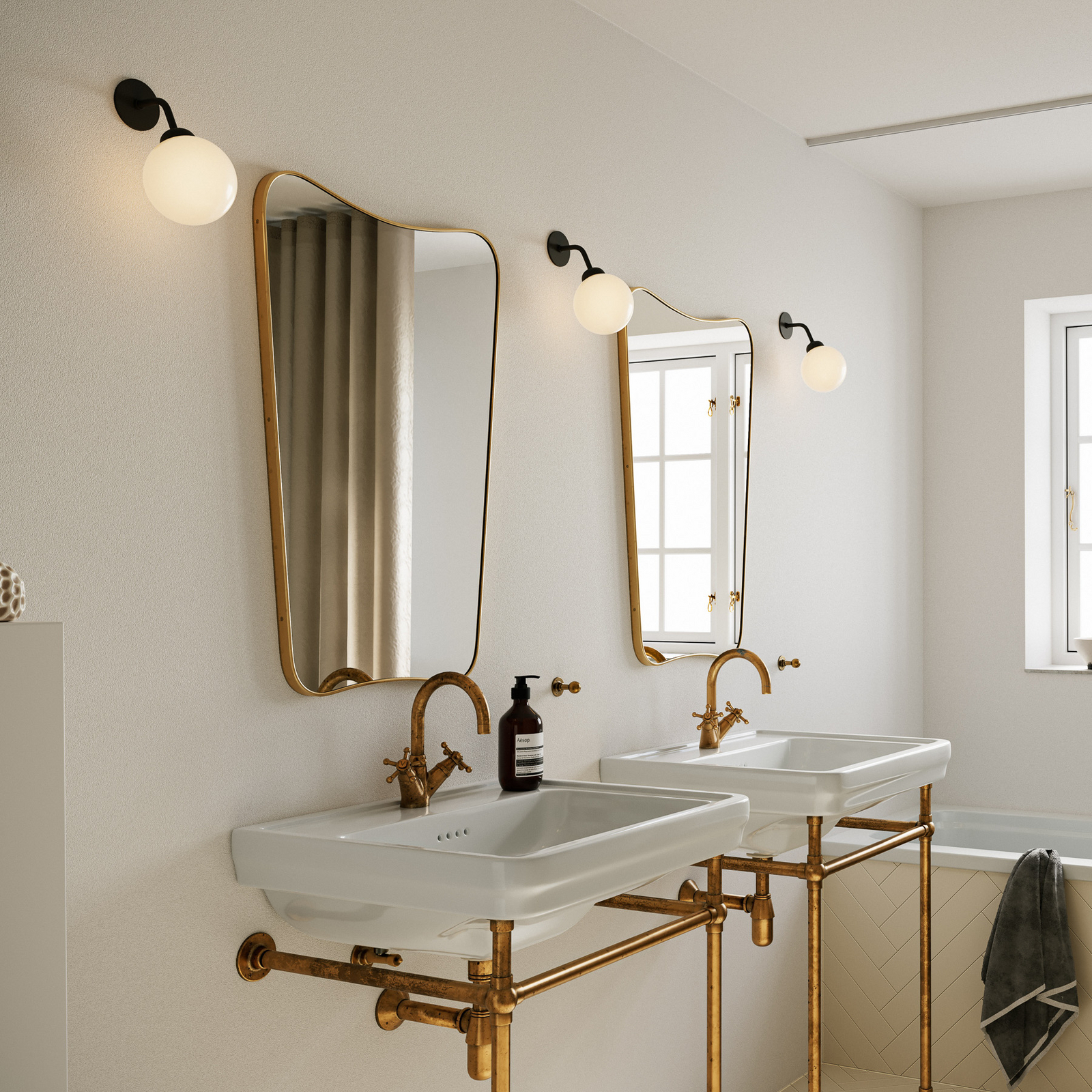 Aplique Nuura Apiales con cable fijo de 22 cm, negro/opalino