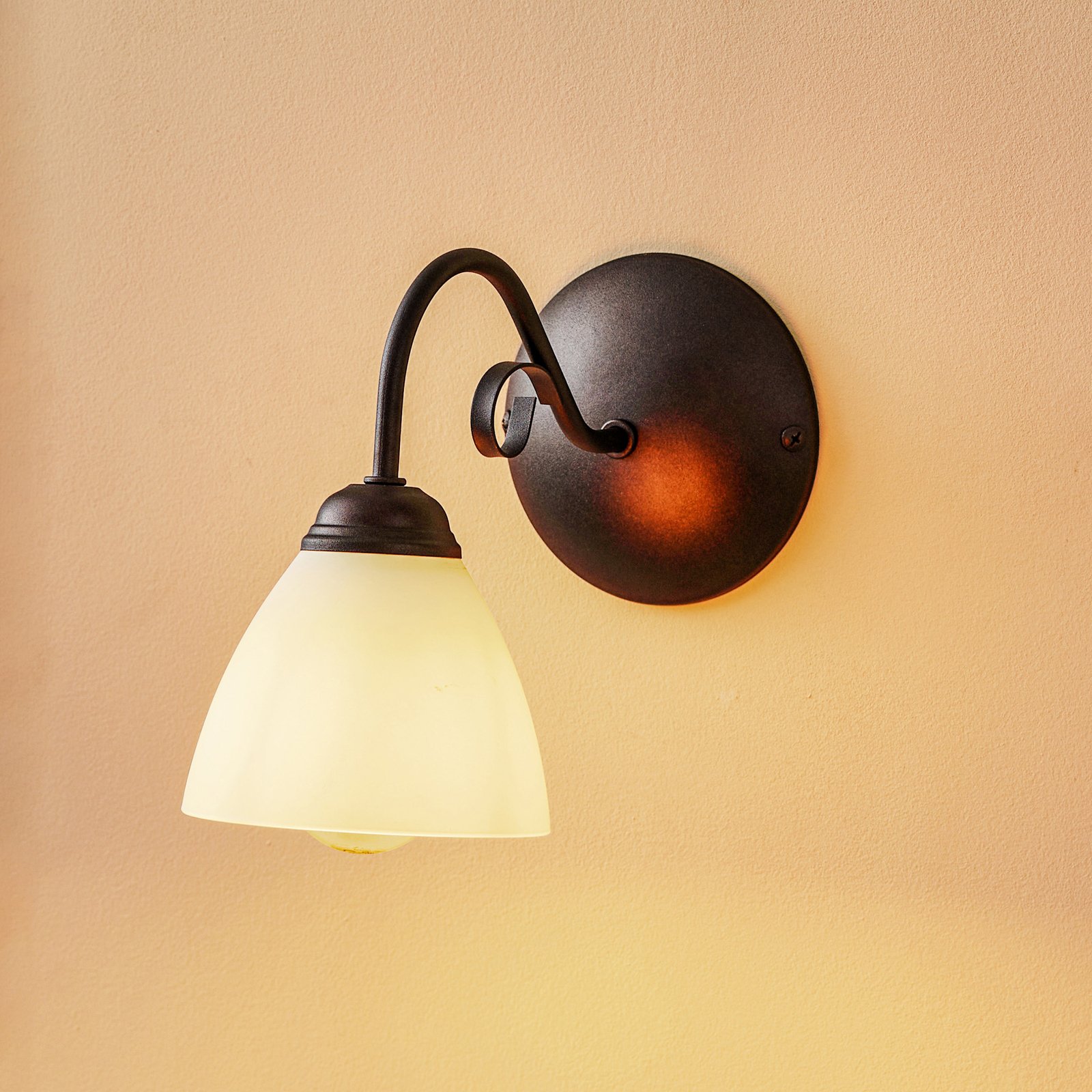 Adoro wall light with a glass lampshade, brown