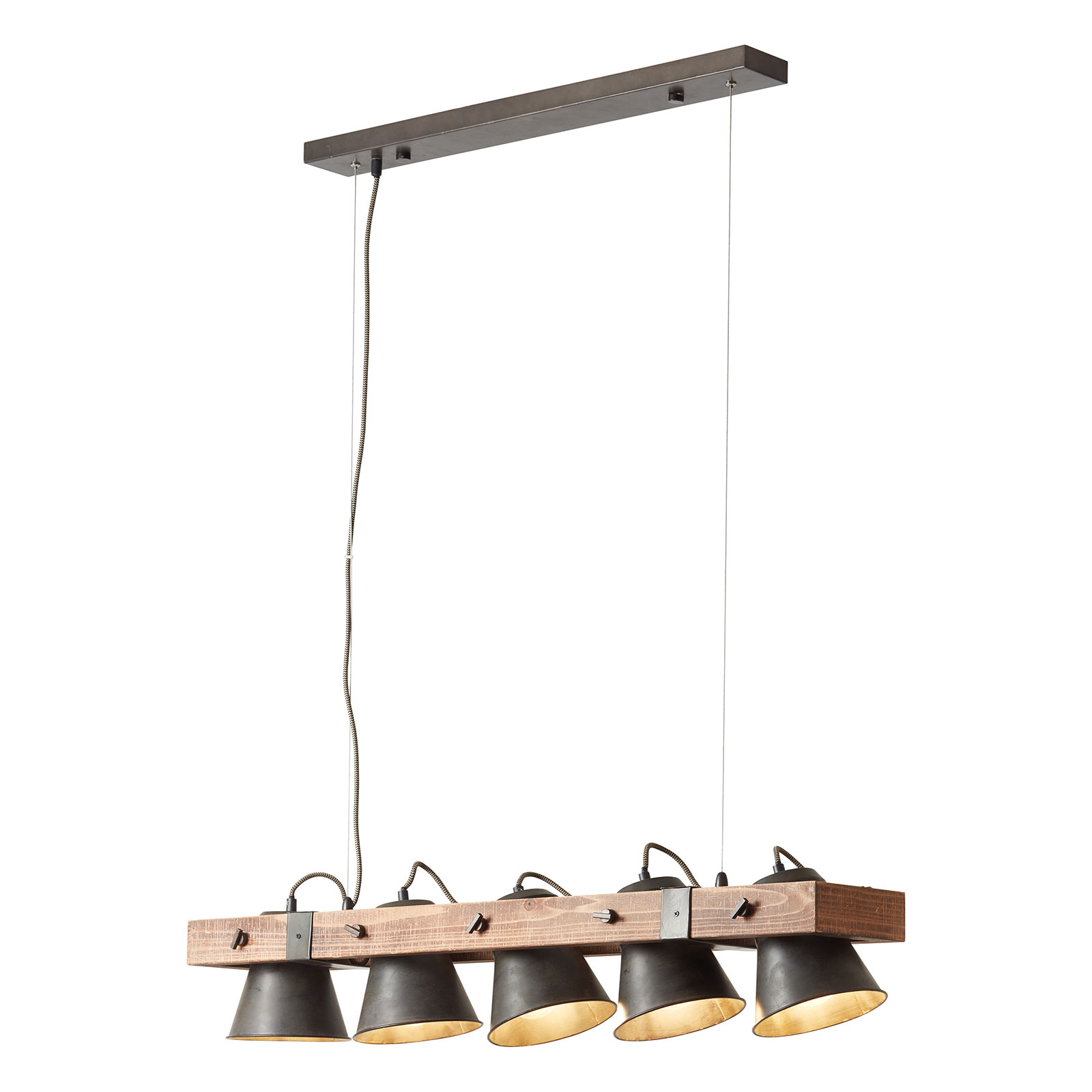 Hanging light Plow five-bulb, black/dark wood