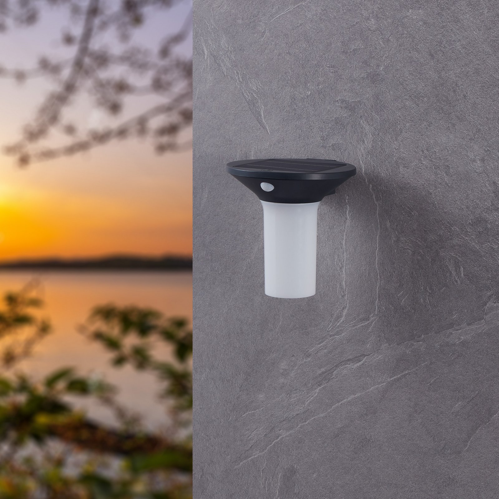 LED-Solar-Außenwandleuchte Corbezzola, schwarz, Sensor LED-Solar-Außenwandleuchte Corbezzola, schwarz, Sensor