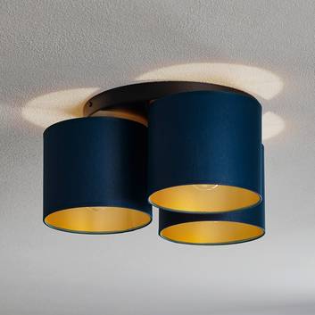 Plafondlamp Soho cilindrisch, 3-lamps blauw/goud