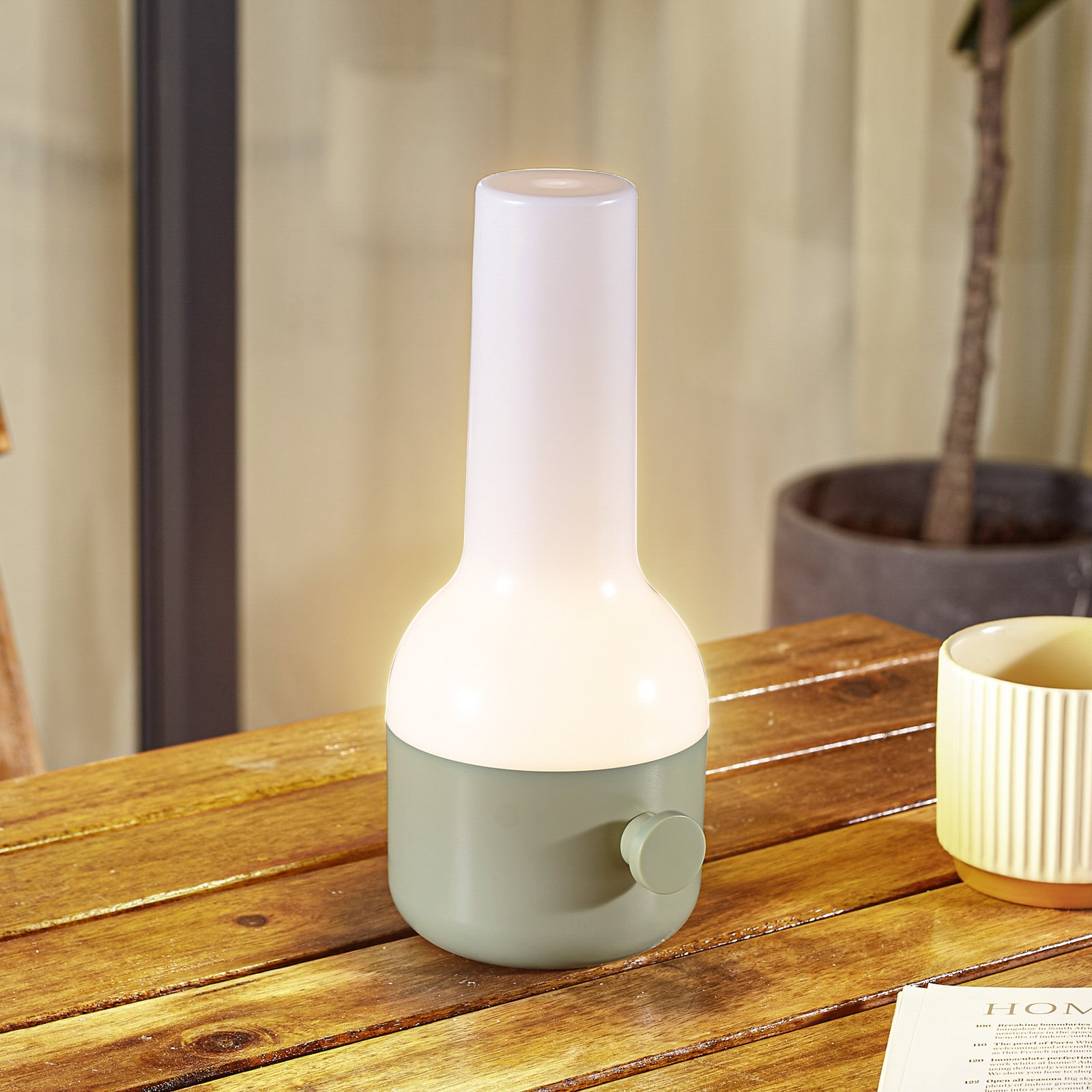 Lindby LED rechargeable outdoor table lamp Isaline, green, dimmable