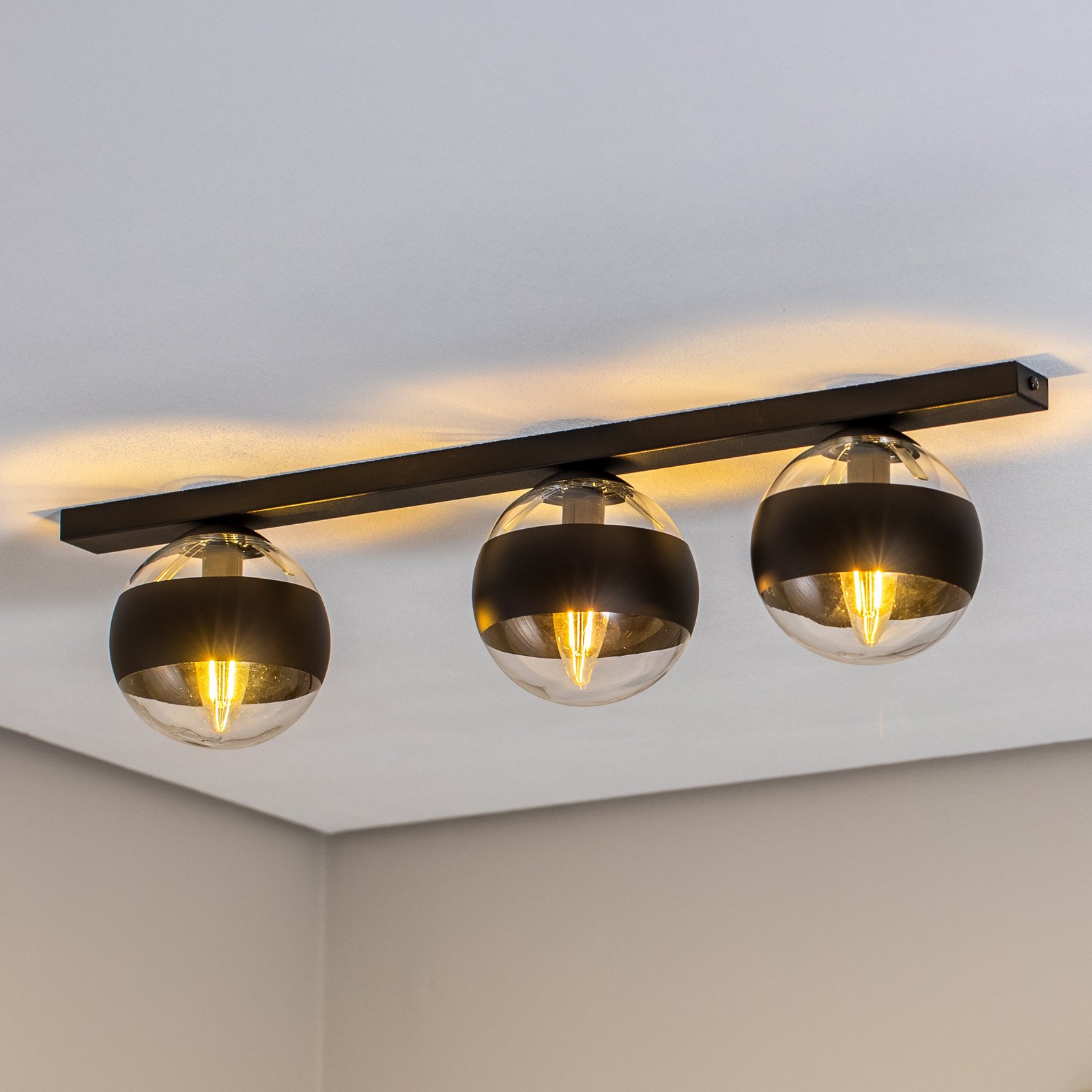 EMIBIG LIGHTING Plafonieră Linear negru/transparent 3 becuri - Camera de zi / sufragerie - Modern - negru transparent - Metal