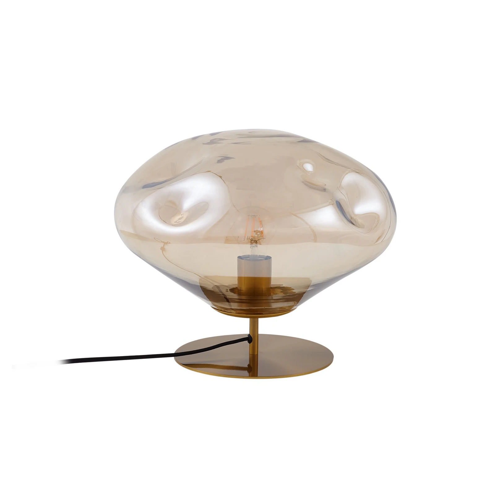 Lindby tafellamp Lelia, amber, glas, metaal, Ø 35 cm