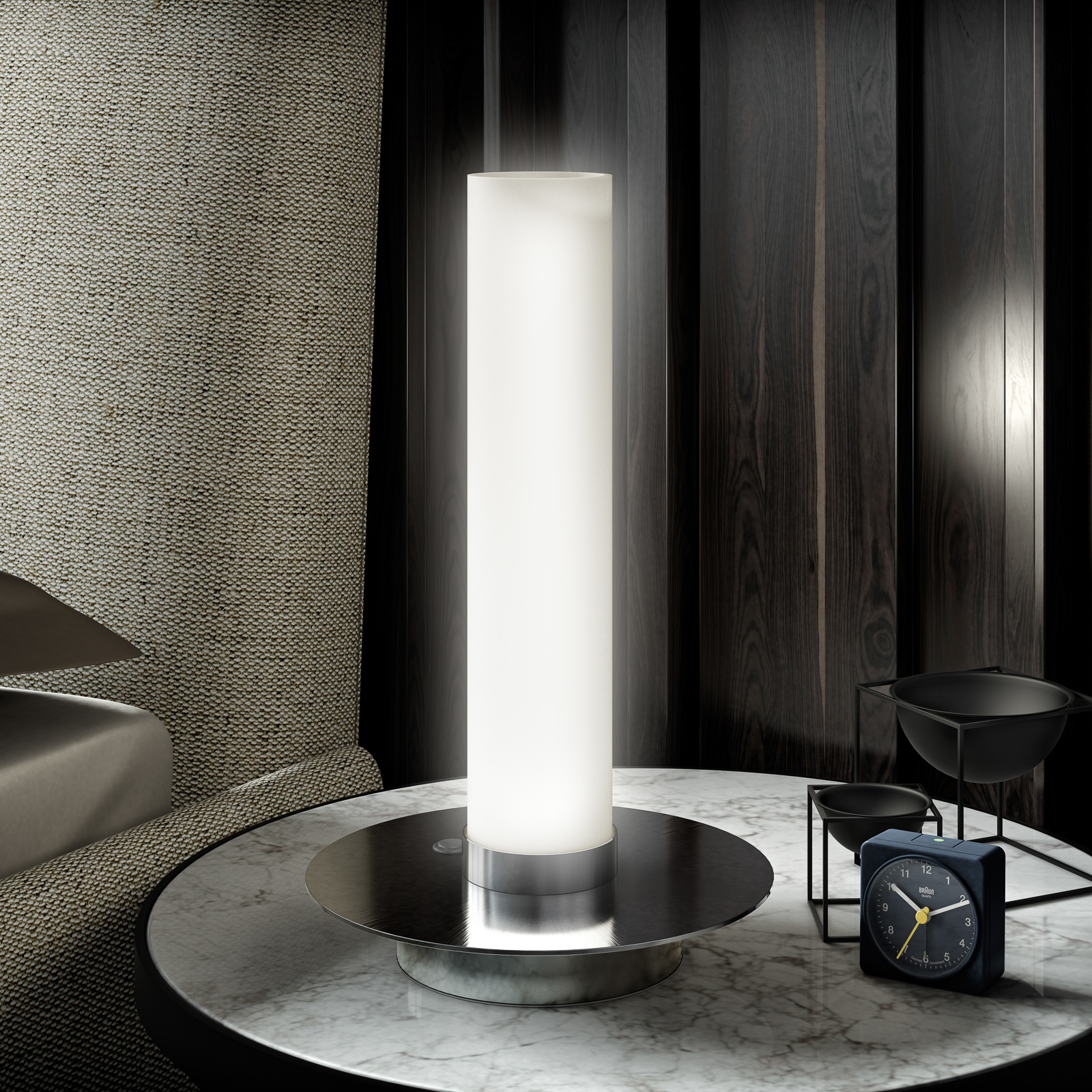 ALMA LIGHT BARCELONA Candle LED table lamp, chrome, for Living / Dining Room, metal, blown glass, 6 W, energy efficiency: A+, H: 35 cm