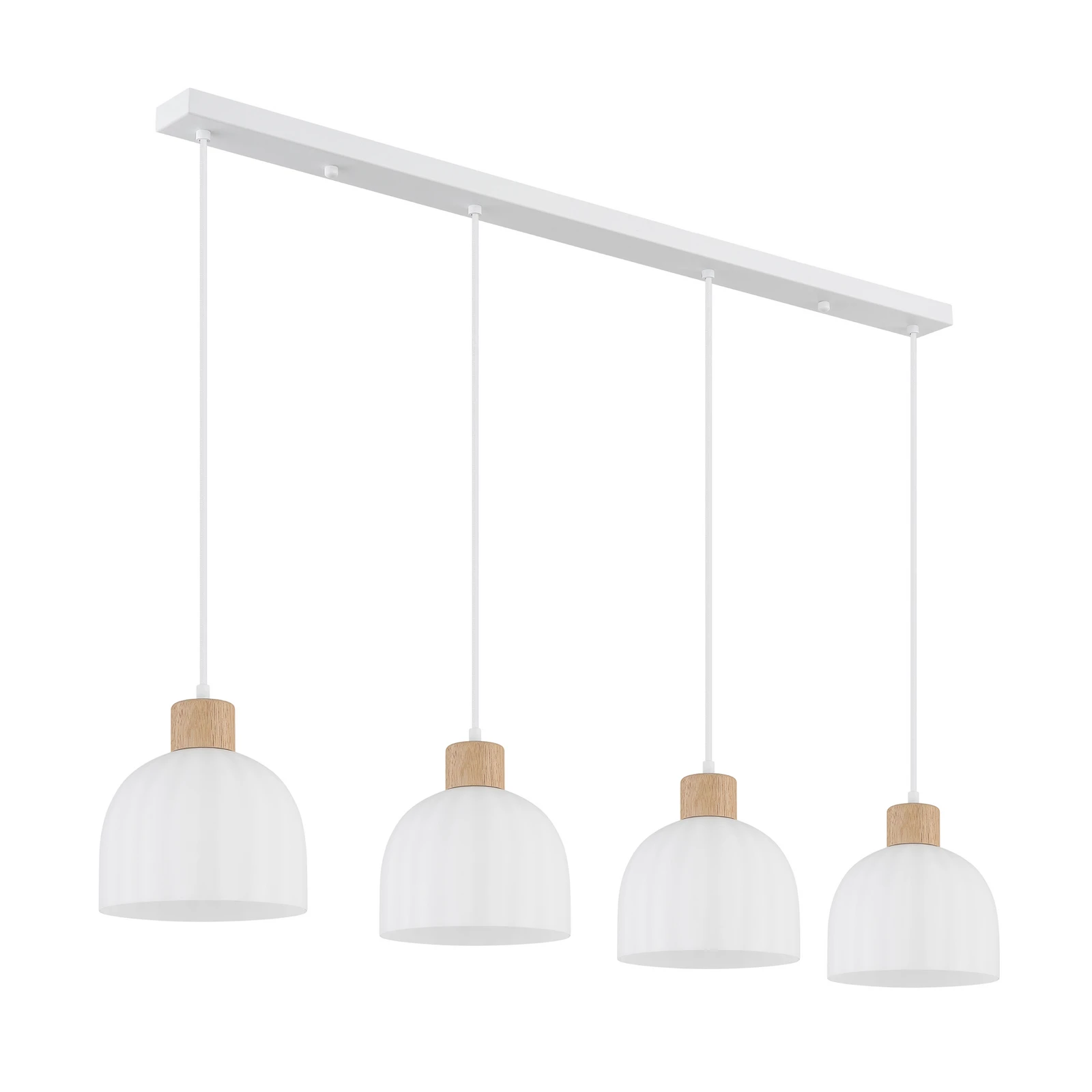 Suspension Swanson, longueur 113 cm, blanc/marron, verre/bois, à 4 lampes
