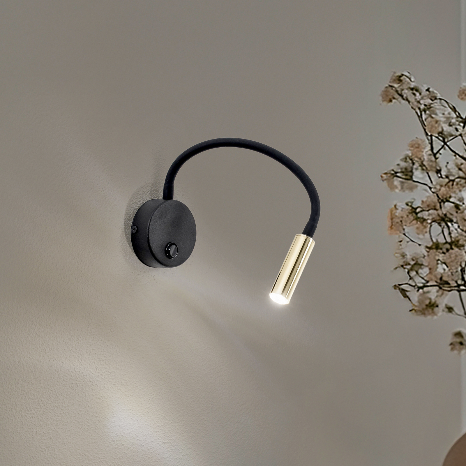Sienas lampa Lagos, melna/zelta, 45 cm, lasāmlampa, G9