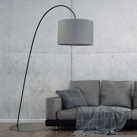 Bogenlampe Alice mit Textilschirm grau