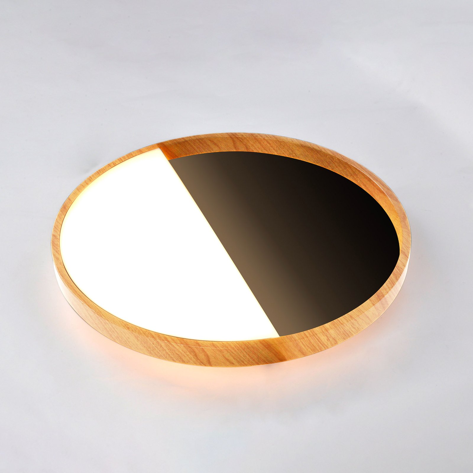Vista LED wandlamp, zwart/licht hout, Ø 30 cm