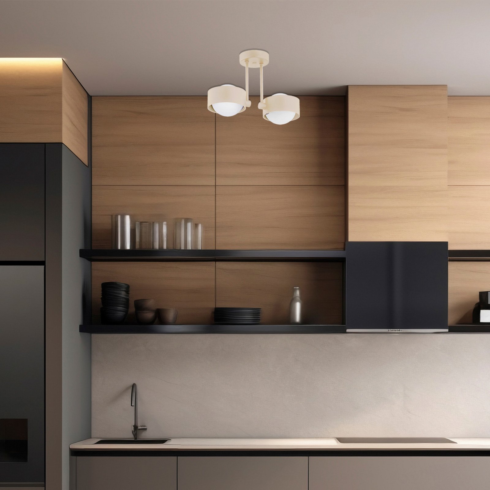 Argon Plafonieră Mado bej 2 becuri înălțime 24 cm oțel/sticlă - Camera de zi / sufragerie - Modern - nisip opal - Metal