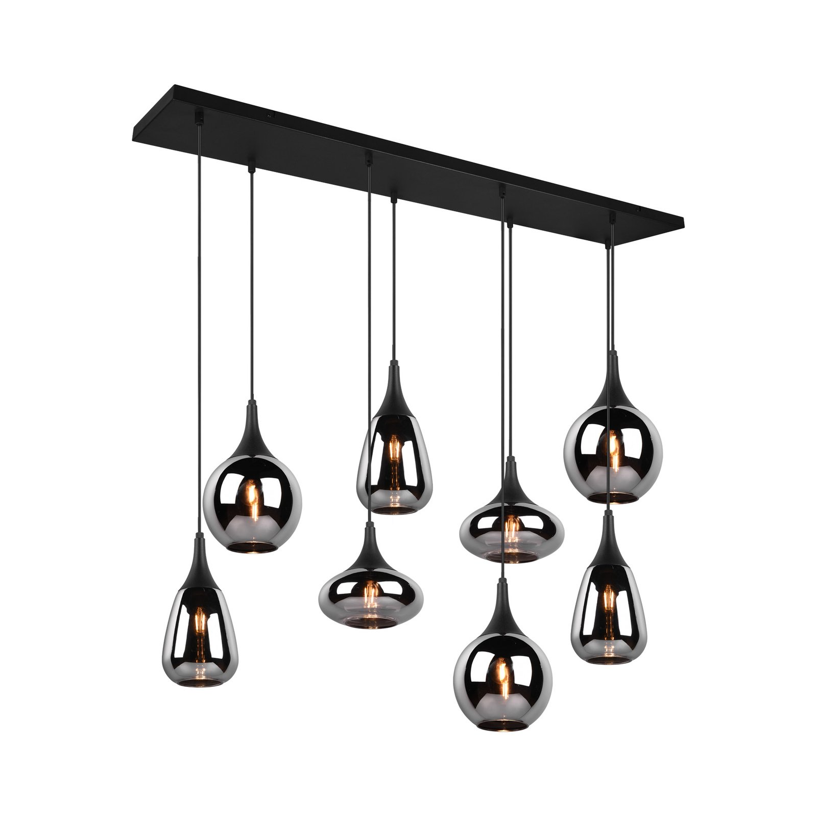 Hanglamp LUMINA, 8-lamps, zwart/chroom, glas