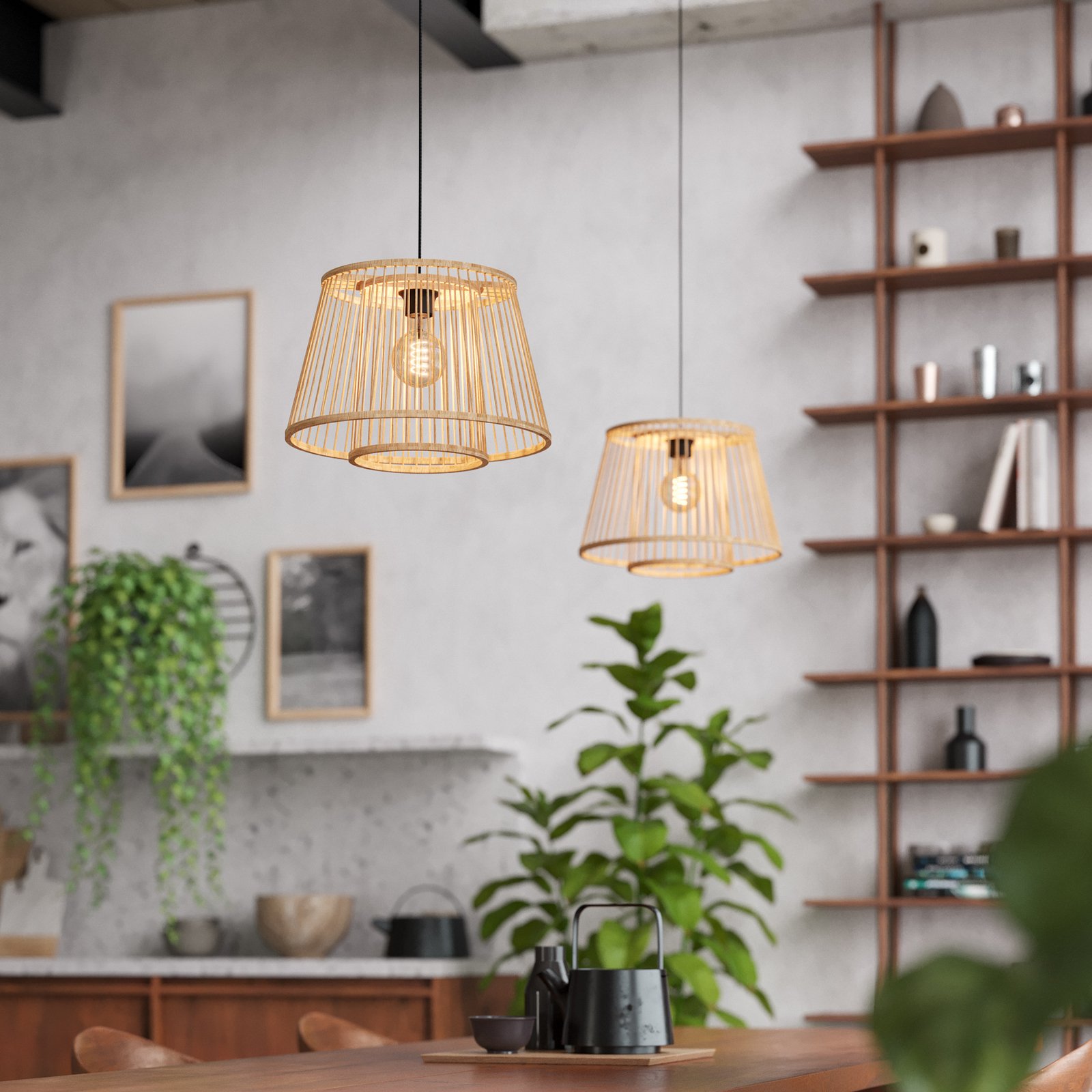 Candeeiro suspenso Hykeham, Ø 38 cm, natural, bambu