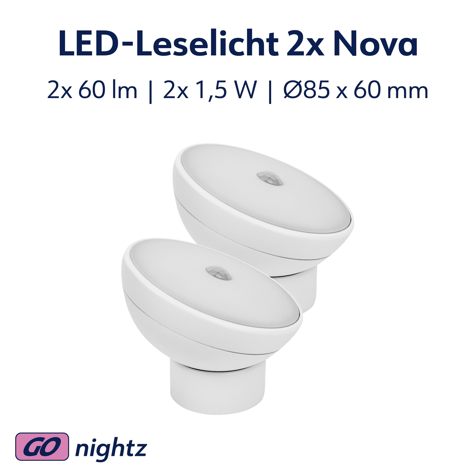 LED-nattlampa Nova, sensor, vit, plast, 2-pack